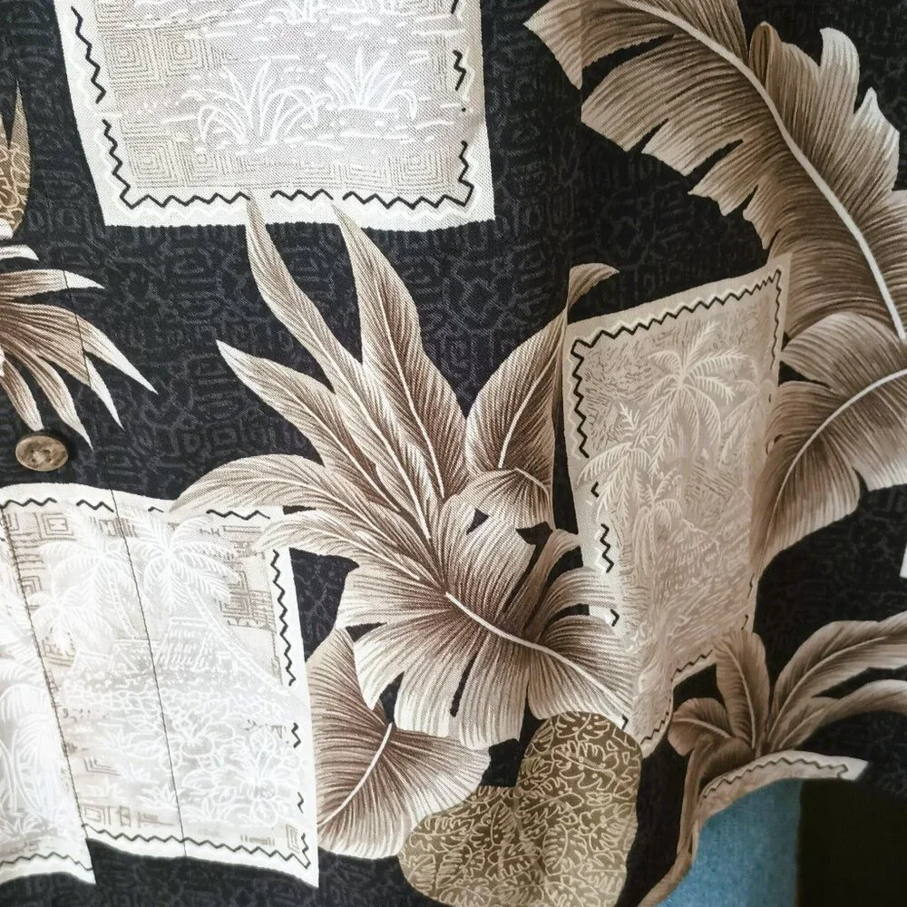 Black & Taupe Hawaiian Print Shirt XL Campia Moda Men's Short Sleeve Button Down